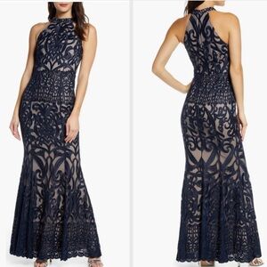 Foxiedox Alina Embroidered Halter Dress Halter Neck Trumpet Gown New with Tags